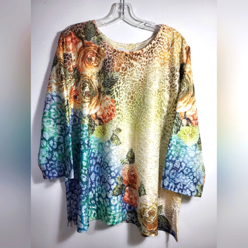 Alfred Dunner multi color floral silky tunic women's XL #2426